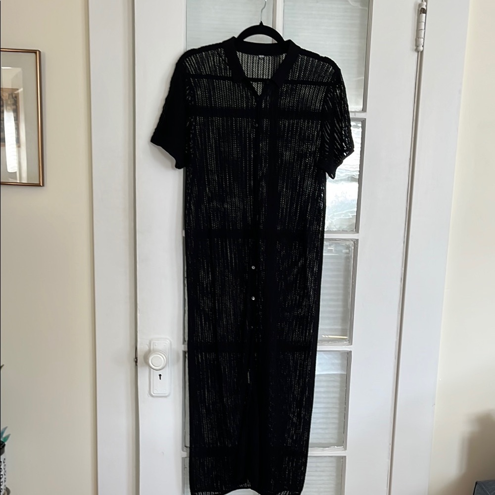 Uniqlo Knit Lace Black Sheer Knit Button-Up Dress - Picture 2 of 8